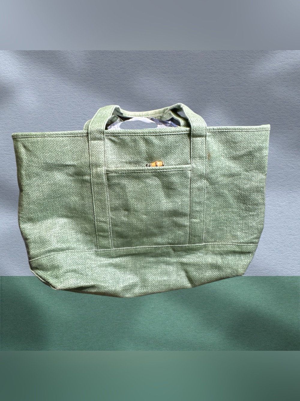 J Crew Green Canvas Tote Bag with Front Zippered Pocket Nice